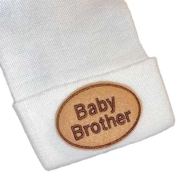 Newborn Hospital Hat White or Red and White Stripe Hat with Baby BROTHER applique. Newborn Beanie. For Every New Baby