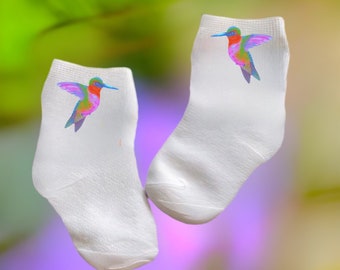 Baby/Toddler/Child Cute Colorful Hummingbird Socks. Multiple sizes offered. Choose from 0-6 months to 14 years. Cute Gift!