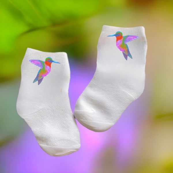 Baby/Toddler/Child Cute Colorful Hummingbird Socks. Multiple sizes offered. Choose from 0-6 months to 14 years. Cute Gift!