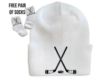 Newborn Hockey Hat with Socks: Baby Beanie, Gender Reveal Gift