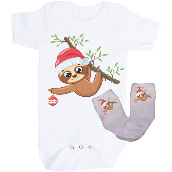 Christmas Baby Bodysuit with Option to add Socks and No Scratch Mittens. Size 0-3 Months to 24 Months. EXCLUSIVELY FOUND HeRe!