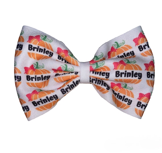 Girls Pumpkin Bow with NAME on Hat, Headband or Clip! Custom Made Fabric Bow. EXCLUSIVE