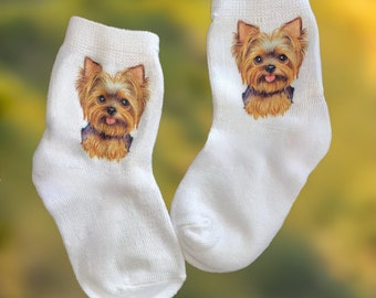 Baby/Toddler/Child Yorkshire Terrier Socks.Multiple sizes offered. Choose from 0-6 months to 10 years.  Every Baby Needs. Cute Baby Gift!