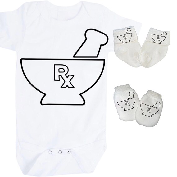 Pharmacist Baby Bodysuit with No Scratch Mittens and Socks! Size 0-3 Months. EXCLUSIVELY FOUND HeRe!