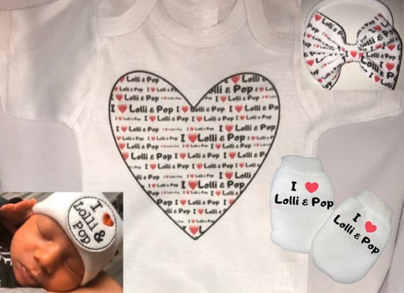 Bodysuit with I Love Lolli & Pop in heart Shape. Gender Neutral 1st Keepsake! GREaT GiFT!