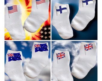 Baby/Toddler/Child Flag Socks. You Choose Country. Multiple sizes offered. Choose from 0-6 Months to 14 Cute Gift!