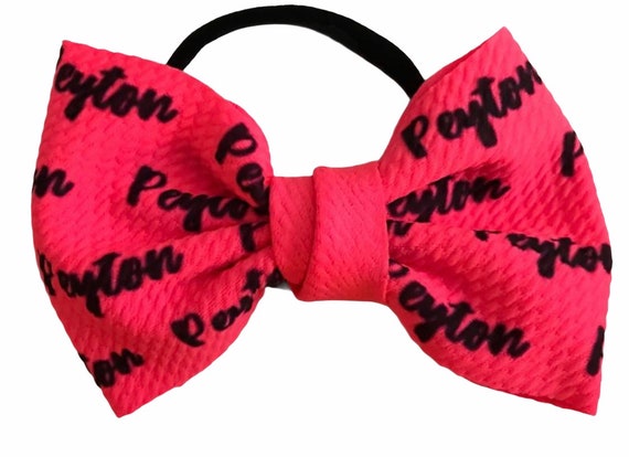 Girls Bow with NAME on Hat, Headband or Clip! Custom Made Farbic Bow. EXCLUSIVE