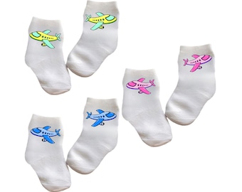 Baby/Toddler/Child Airplane Socks. Multiple sizes offered. Choose from 0-6 months to 10 years.  Every Baby Needs. Cute Baby Gift!