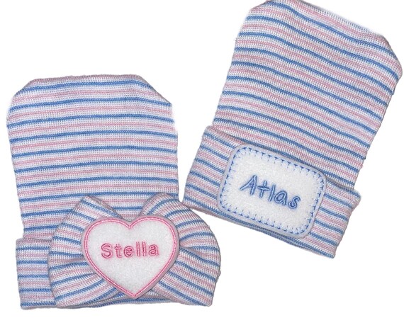 Personalized Hats! Baby Gift. Newborn Hospital Hats.  Personalized Twin Hats! Great Gift.  Super Cute