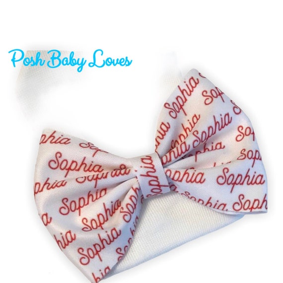 Girls Bow Hat or Headband with NAME! Baby Girl Bow!  Custom Made Fabric Bow. Newborn Hospital Hat. Newborn Hat. Infant Beanie. EXCLUSIVE