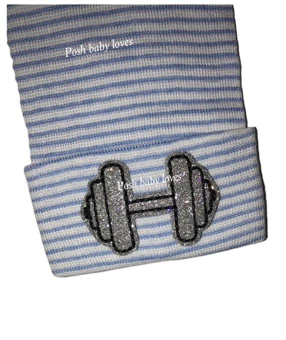 Newborn Hospital Hat. Baby Beanie. Shimmer Barbell Newborn Hospital Hat.  Newborn Beanies. Great Gift. Cute photo Prop.