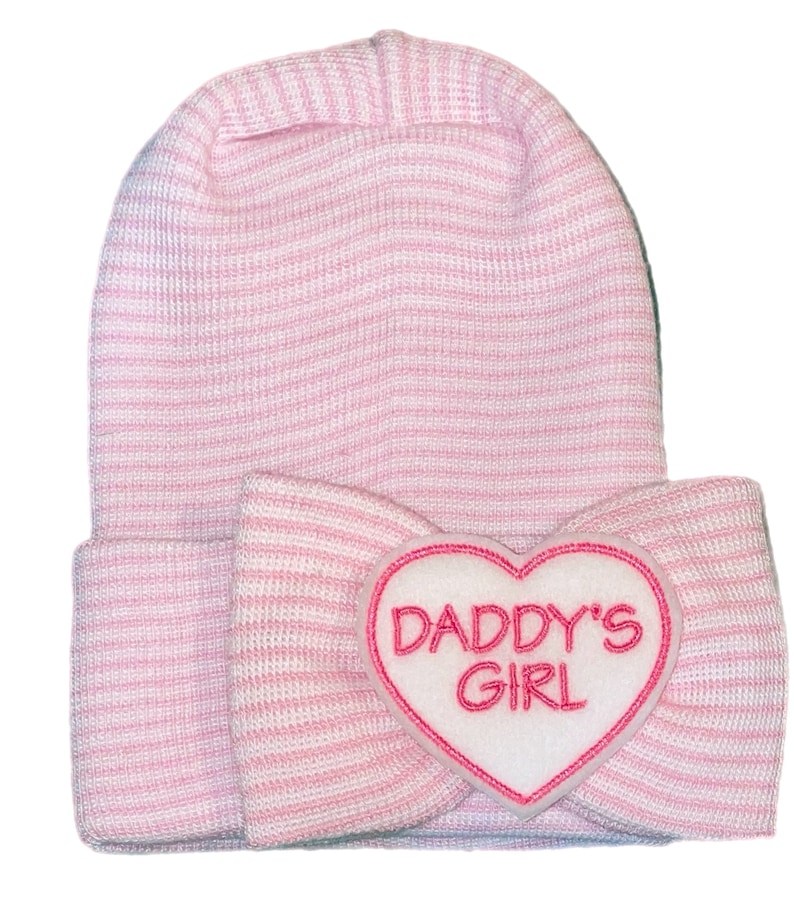 Our Popular Newborn Hat Now with Daddy's Girl Embellishment. Newborn Hospital Beanie. Baby Newborn Hats. image 2