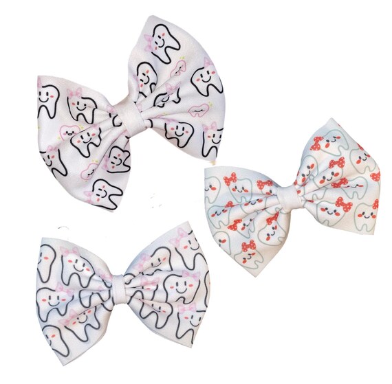 Tooth Bow on Hat, Clip or Alligator Clip. Perfect for Dentist or Hygienist. Great Gift.