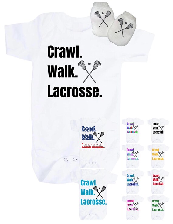 Crawl Walk Lacrosse Baby Bodysuit: You Choose Size and Color. Keepsake Gift