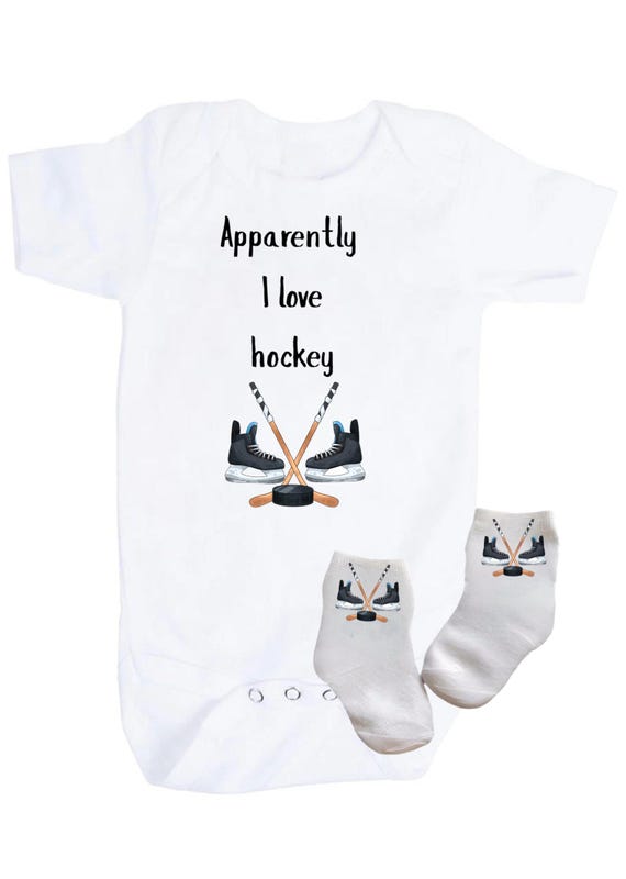 Baby Hockey Bodysuit and Socks. Apparently I Love Hockey. Great Gift for Hockey fan