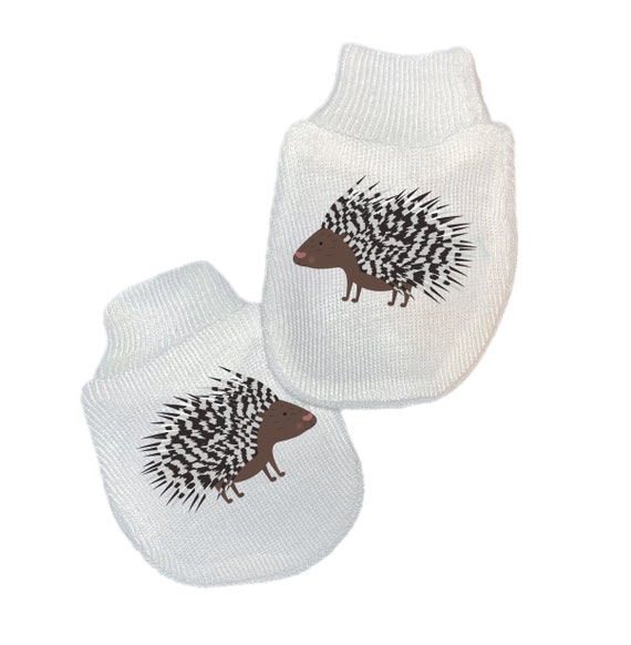 MITTENS & option to add socks. No scratch Mittens with Porcupine. Perfect Shower / Newborn Gift! Every Baby Needs. Every Mom Loves!