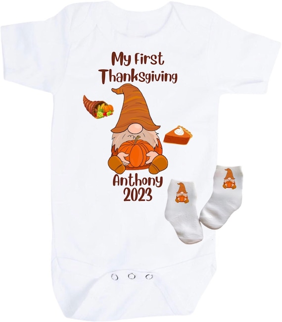 First Thanksgiving Baby Bodysuit: Keepsake Outfit with Optional Socks & Mittens