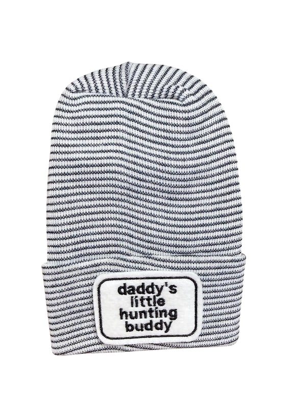 Newborn Hat daddy's little Hunting buddy. CHOOSE WoRD and Hat COLOR  1st Keepsake, Gender Reveal, Surprise Dad!