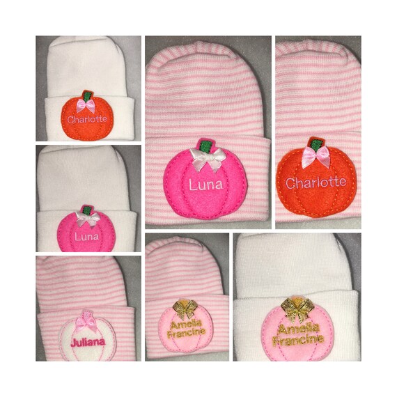 Pumpkin Baby Hat Personalized Great Gift. You Select Hat and Name Color.