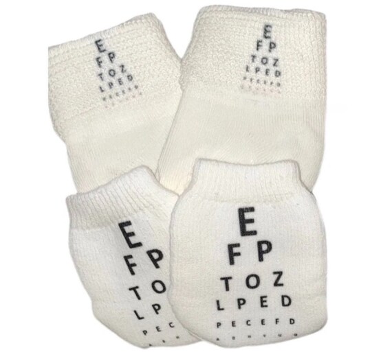 MITTENS with Option to add matching socks. No scratch Mittens With Eye Chart For Boy or Girl Perfect Gift! Every Baby Needs. Cute Baby Gift!