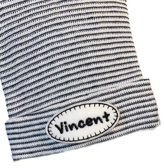 Black and White Newborn Hospital Hat With Name in Your Choice of Color. 1st Keepsake, Gender Reveal, Coming Home Hat,