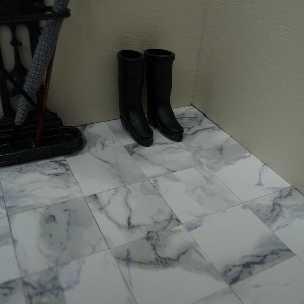 25 Marble-esque 12th DARK VEINED WHITE 1" Dolls House Floor Tiles