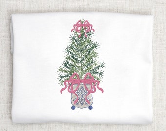 Christmas Embroidery Design, Tree with Ribbon and Bow Machine Embroidery Design. Holiday Machine Embroidery, xmas embroidery