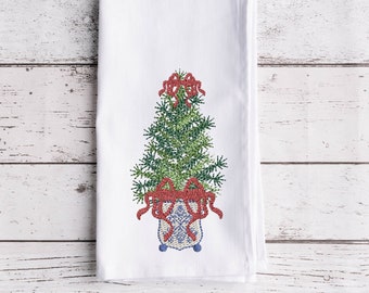 Christmas Tree with Ribbon Embroidery Design, Tree with Bow Embroidery Design. Holiday Machine Embroidery, xmas embroidery,