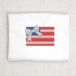 Bow Flag Embroidery American Flag with Bow Embroidery Ribbon Bow Patriotic Embroidery Design Fourth of July Embroidery Holiday embroidery