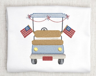 Fourth of July Golf Cart Embroidery Design Patriotic USA Machine Embroidery File 4th of July Holiday Stitch Pattern Digital Download
