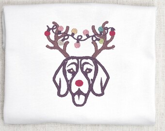 Christmas Dog Embroidery Design, Coondog Embroidery, Dog with String Lights, Puppy Embroidery Design