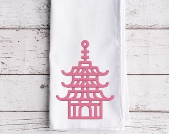 Pink Pagoda Embroidery Design File Preppy Chinoiserie Machine Embroidery Download Pagoda Embroidery Asian embroidery design
