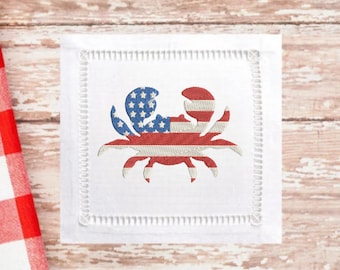 アメリカ国旗刺繍、カニ旗の機械刺繍デザイン、独立記念日の刺繍デザイン、機械刺繍、デジタル刺繍ファイル