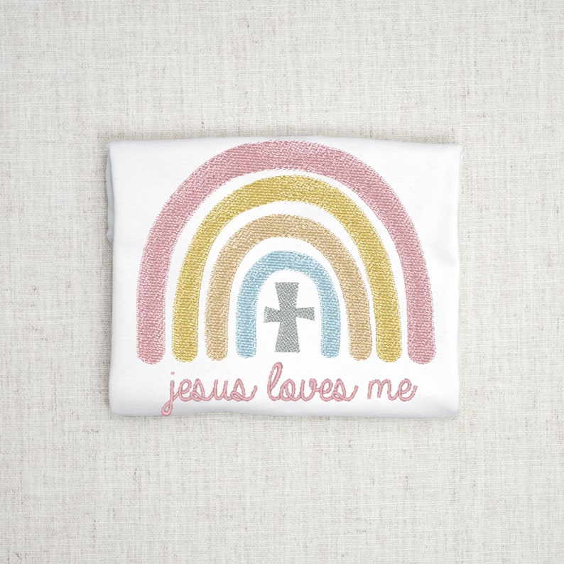 Rainbow Embroidery Design With Cross Jesus Loves Me - Etsy