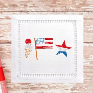 Fourth of July Vintage Stitch Trio Embroidery Design Machine Embroidery File for Independence Day Patriotic Embroidery 4th of July