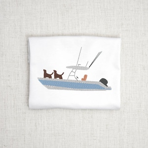 Fishing Boat with Dogs Embroidery Design, Machine Embroidery, Boat Embroidery Design, Beach Embroidery, Fishing Embroidery Design