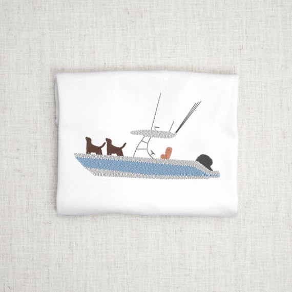 Fishing Boat With Dogs Embroidery Design, Machine Embroidery, Boat