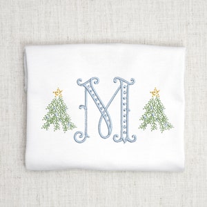 Vintage Christmas Tree Monogram Decoration Embroidery Design File for the Holidays, Embroidery FONT INCLUDED