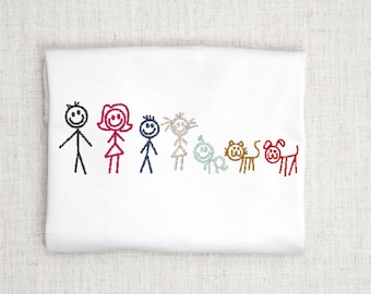 スティックフィギュアファミリーマシン刺繍デザインファイル、簡単にカスタマイズ可能、バンドル刺繍