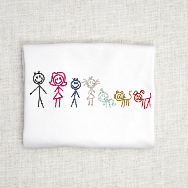 Stick Figure family Machine Embroidery Design File for easy customization, Bundle Embroidery