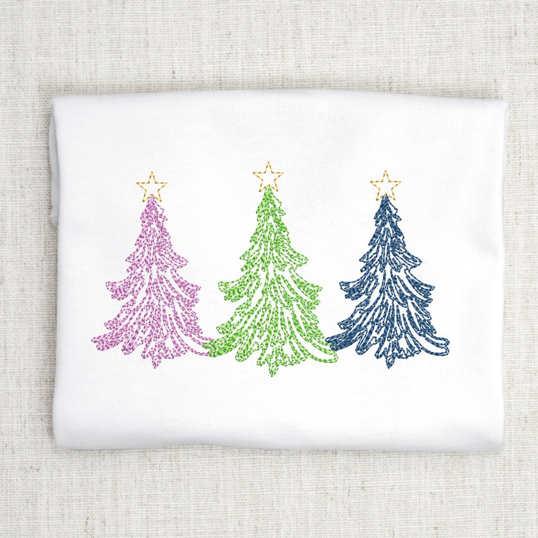 Vintage Christmas Tree Embroidery Design, Rustic Bean Stitch Xmas