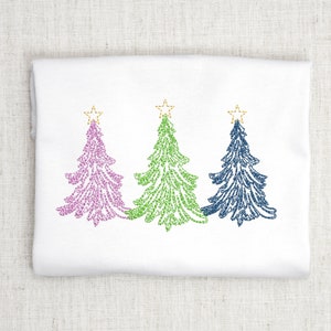 Vintage Christmas Tree Embroidery Design, Rustic Bean Stitch xmas Machine Embroidery Design File