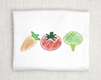 Garten Stickdatei, Tomate Stickerei, Brokkoli Stickerei, Karotte Stickerei, Gemüse Maschinenstickdatei für den Sommer