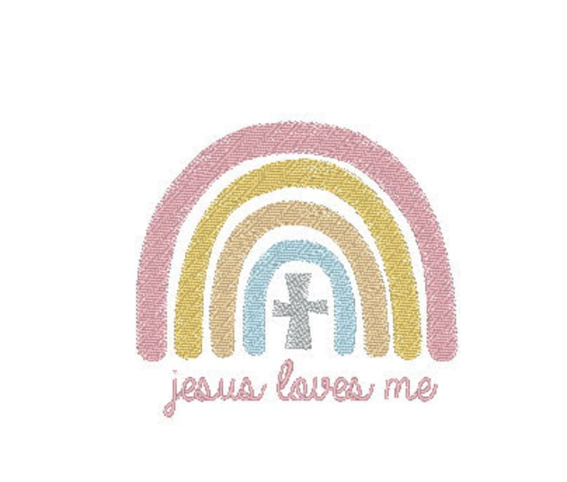 Rainbow Embroidery Design With Cross Jesus Loves Me - Etsy