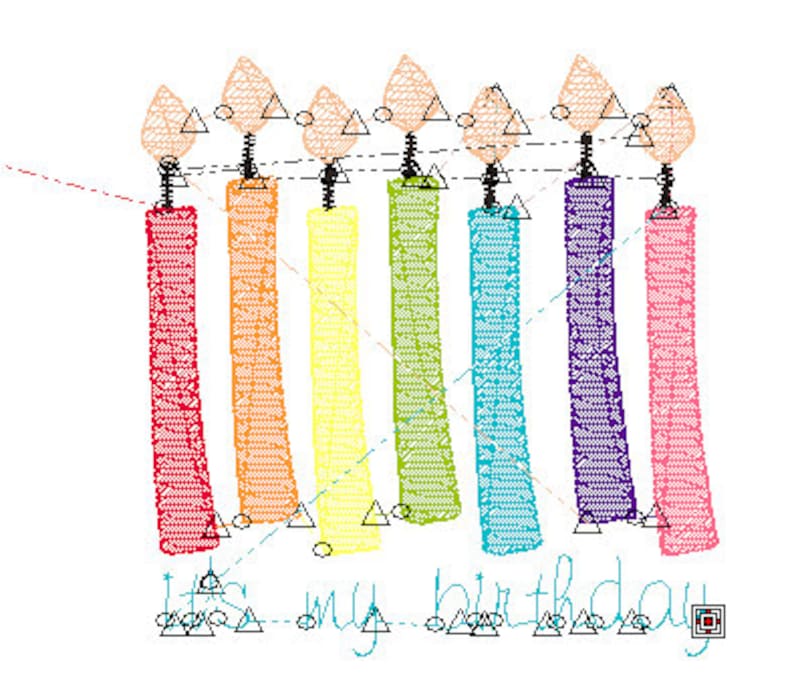 May include: A colorful birthday card with seven candles, each a different color, and the text "It's my birthday" written in blue.