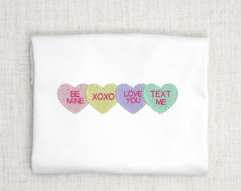 Conversation Candy Hearts Machine Embroidery Design File for Valentine&#39;s Day with text on hearts