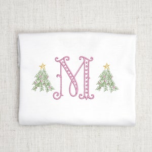 Vintage Christmas Tree Embroidery Design File for the Holidays, Monogram Decoration FONT INCLUDED