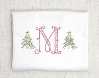 Vintage Christmas Tree Embroidery Design,  Holiday Embroidery,  Monogram Decoration, FONT INCLUDED, Monogram Font, Embroidery Font