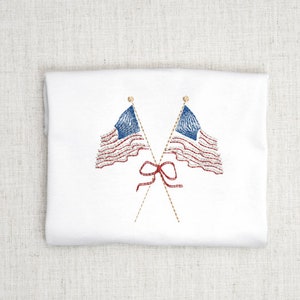 American Flag Embroidery American Flag with Ribbon Bow Patriotic Embroidery Design Fourth of July Embroidery Vintage Retro Bean Stitch