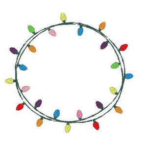 May include: A circle of colorful Christmas lights, with a white background.